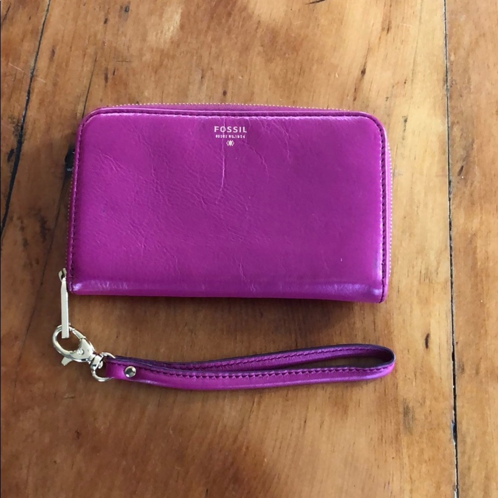 Pink Fossil Wristlet with gold hardware